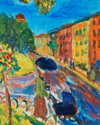 Woman with stroller on a walk