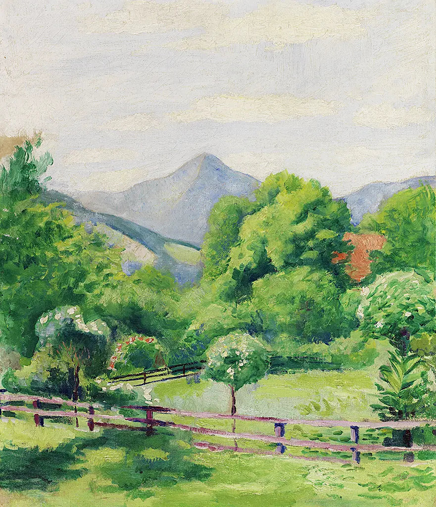 Garten in Tegernsee mit Haus und Berg (1910)