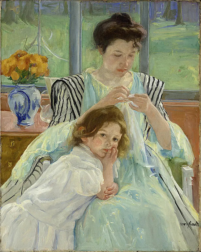 Junge Mutter beim Nähen (1900)