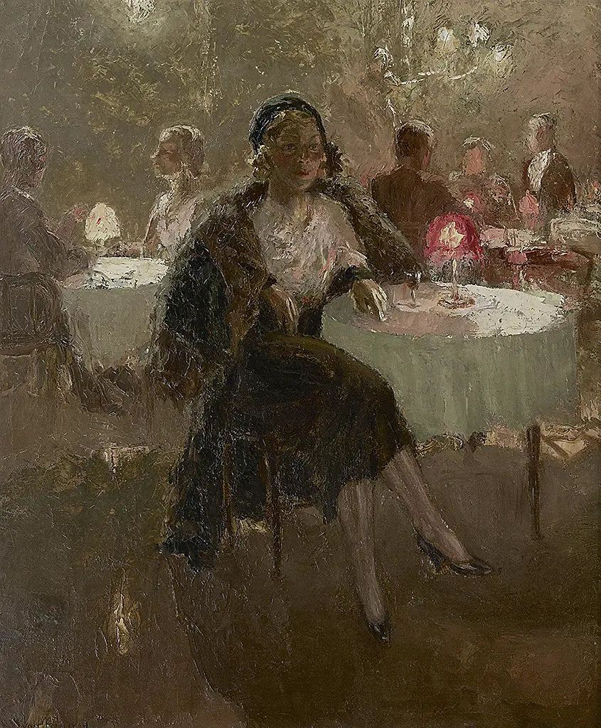 Schauspielerin Clara Vischer-Blaaser in einer Teestube (1927)