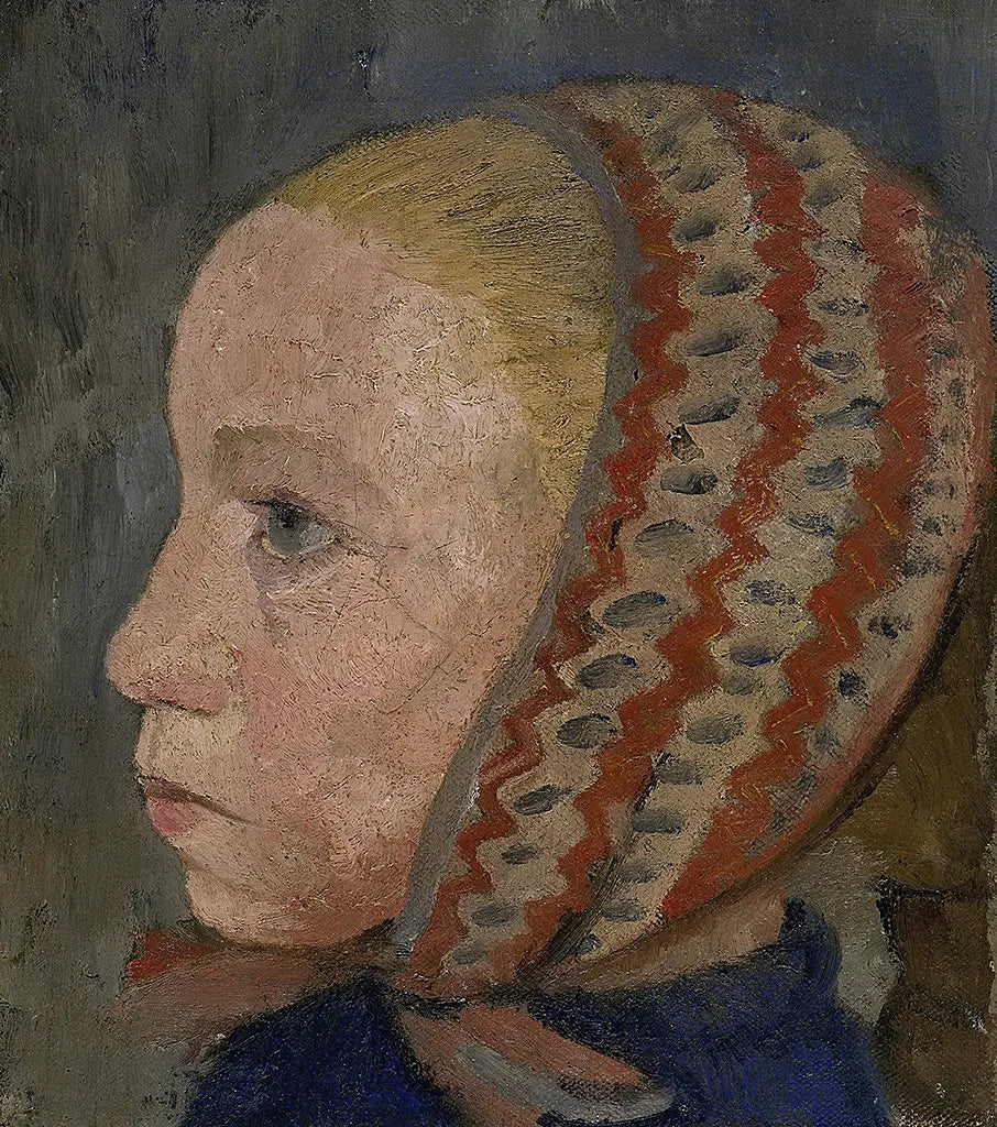 Mädchenkopf mit gestreifter Mütze im Profil nach links (1905)