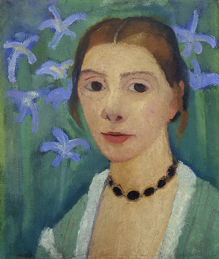 Selbstbildnis vor grünem Hintergrund mit blauer Iris (1907)