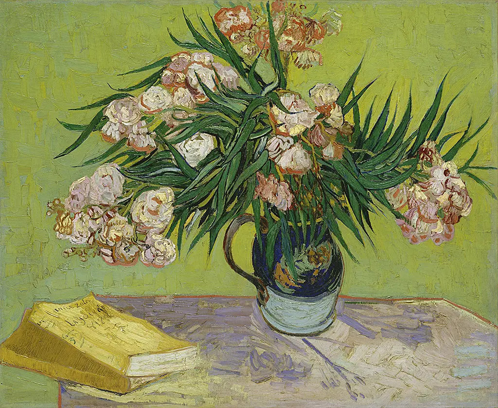 Stillleben Vase mit Oleander und Bücher (1888)