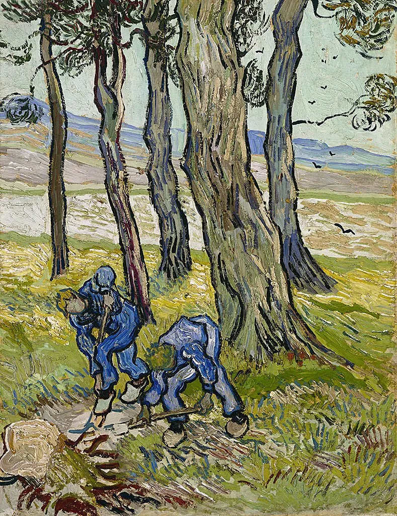 Zwei Männer die einen Baumstumpf ausgraben (1889)